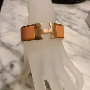 HERMES Enamel Wide Clic Clac H Bracelet GM Rose